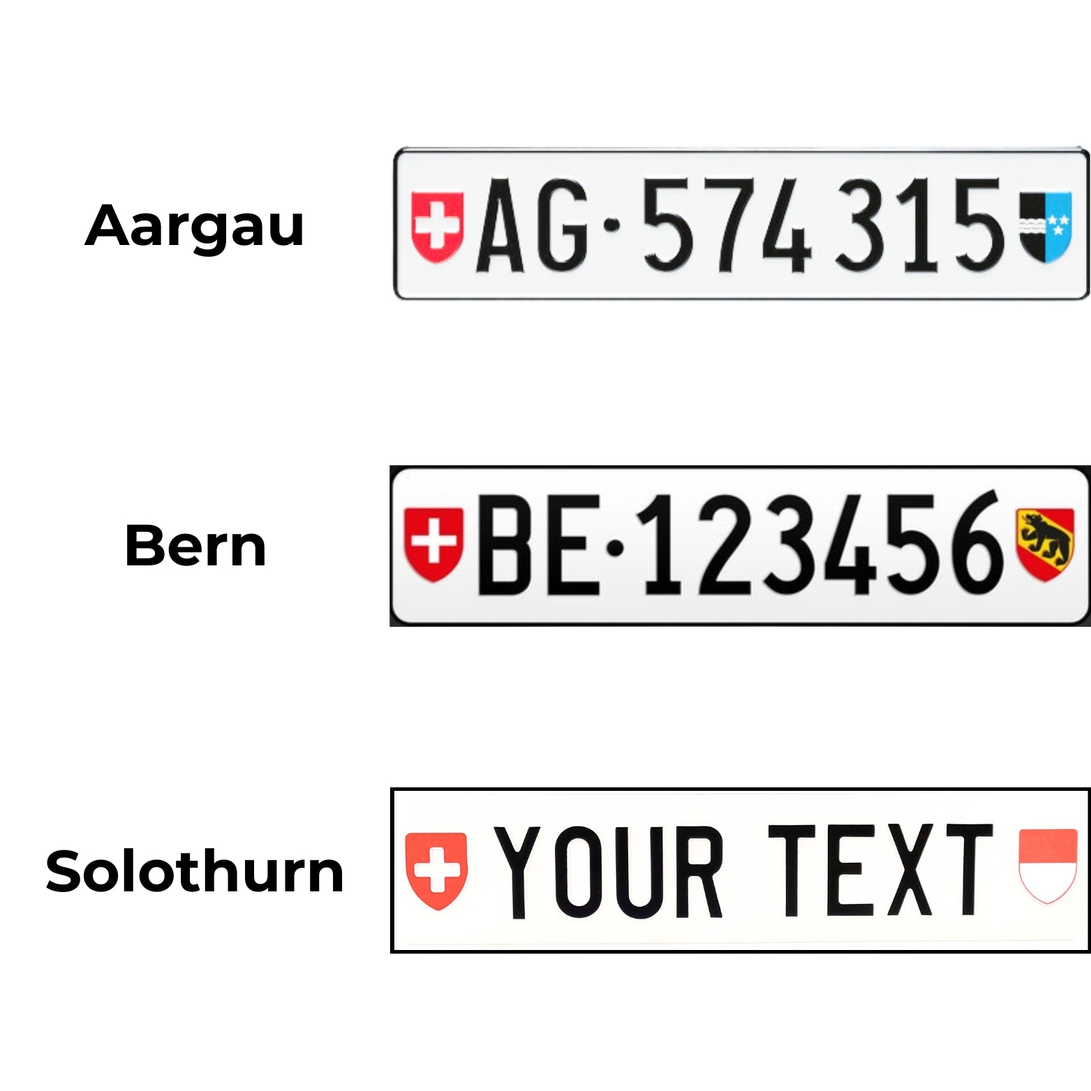 Switzerland European License Plates - Custom Swiss Aargau Bern Solothurn Sign
